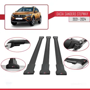 Dacia Sandero STEPWAY 2021 ve Sonrası ile Uyumlu FLY Model Ara Atkı Tavan Barı SİYAH 3 ADET BAR - Görsel 5