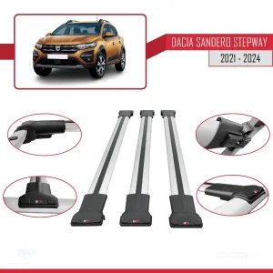 Dacia Sandero STEPWAY 2021 ve Sonrası ile Uyumlu FLY Model Ara Atkı Tavan Barı GRİ 3 ADET BAR thumb 5