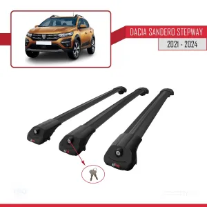 Dacia Sandero STEPWAY 2021 ve Sonrası ile uyumlu ACE-1 Ara Atkı Tavan Barı SİYAH 3 ADET BAR thumb 4