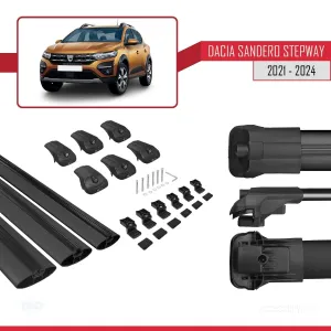 Dacia Sandero STEPWAY 2021 ve Sonrası ile uyumlu ACE-1 Ara Atkı Tavan Barı SİYAH 3 ADET BAR thumb 5
