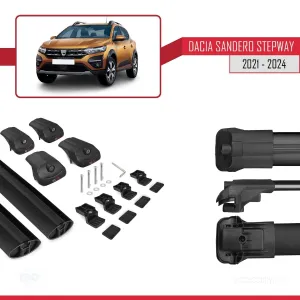 Dacia Sandero STEPWAY 2021 ve Sonrası ile uyumlu ACE-1 Ara Atkı Tavan Barı SİYAH thumb 5