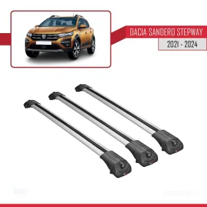 Dacia Sandero STEPWAY 2021 ve Sonrası ile uyumlu ACE-1 Ara Atkı Tavan Barı GRİ 3 ADET BAR thumb 3