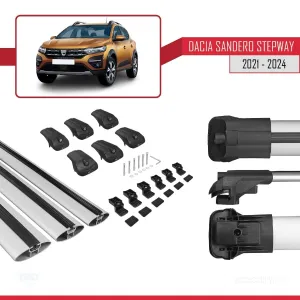Dacia Sandero STEPWAY 2021 ve Sonrası ile uyumlu ACE-1 Ara Atkı Tavan Barı GRİ 3 ADET BAR thumb 5