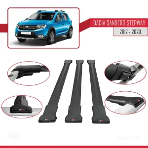 Dacia Sandero STEPWAY 2012-2020 Arası ile Uyumlu FLY Model Ara Atkı Tavan Barı SİYAH 3 ADET BAR thumb 5