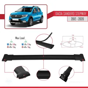 Dacia Sandero STEPWAY 2012-2020 Arası ile uyumlu FLY Model Ara Atkı Tavan Barı SİYAH thumb 4