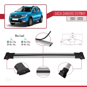 Dacia Sandero STEPWAY 2012-2020 Arası ile Uyumlu FLY Model Ara Atkı Tavan Barı GRİ 3 ADET BAR - Görsel 4