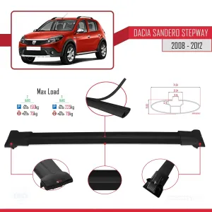 Dacia Sandero STEPWAY 2008-2012 Arası ile uyumlu FLY Model Ara Atkı Tavan Barı SİYAH thumb 4