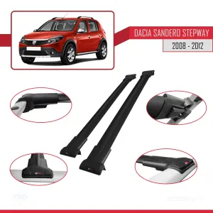 Dacia Sandero STEPWAY 2008-2012 Arası ile uyumlu FLY Model Ara Atkı Tavan Barı SİYAH thumb 5