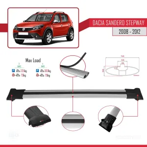 Dacia Sandero STEPWAY 2008-2012 Arası ile Uyumlu FLY Model Ara Atkı Tavan Barı GRİ 3 ADET BAR - Görsel 4