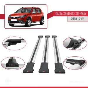 Dacia Sandero STEPWAY 2008-2012 Arası ile Uyumlu FLY Model Ara Atkı Tavan Barı GRİ 3 ADET BAR - Görsel 5