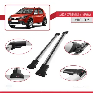 Dacia Sandero STEPWAY 2008-2012 Arası ile uyumlu FLY Model Ara Atkı Tavan Barı GRİ thumb 5