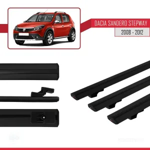 Dacia Sandero STEPWAY 2008-2012 Arası ile uyumlu Basic Model Ara Atkı Tavan Barı SİYAH 3 ADET thumb 3