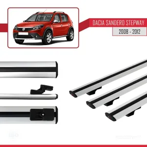 Dacia Sandero STEPWAY 2008-2012 Arası ile uyumlu Basic Model Ara Atkı Tavan Barı GRİ 3 ADET thumb 3