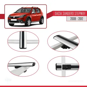 Dacia Sandero STEPWAY 2008-2012 Arası ile uyumlu Basic Model Ara Atkı Tavan Barı GRİ 3 ADET thumb 4