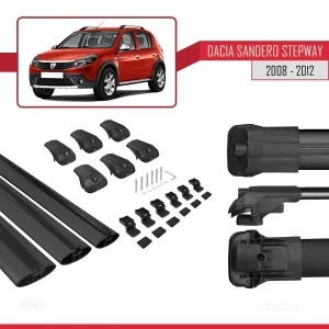 Dacia Sandero STEPWAY 2008-2012 Arası ile uyumlu ACE-1 Ara Atkı Tavan Barı SİYAH 3 ADET BAR - Görsel 5