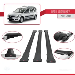 Dacia Logan MCV 2007-2012 Arası ile uyumlu FLY Model Ara Atkı Tavan Barı SİYAH 3 ADET BAR thumb 5