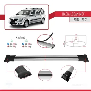 Dacia Logan MCV 2007-2012 Arası ile uyumlu FLY Model Ara Atkı Tavan Barı GRİ thumb 4