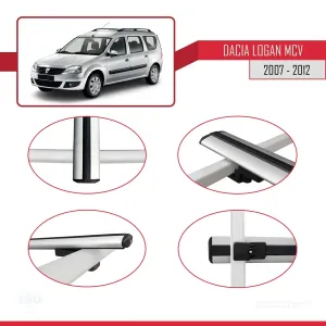 Dacia Logan MCV 2007-2012 Arası ile uyumlu Basic Model Ara Atkı Tavan Barı GRİ 3 ADET thumb 4