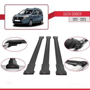 Dacia Dokker 2012 ve Sonrası ile uyumlu FLY Model Ara Atkı Tavan Barı SİYAH 3 ADET BAR thumb 5
