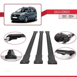 Dacia Dokker 2012 ve Sonrası ile uyumlu FLY Model Ara Atkı Tavan Barı SİYAH 3 ADET BAR - Görsel 5