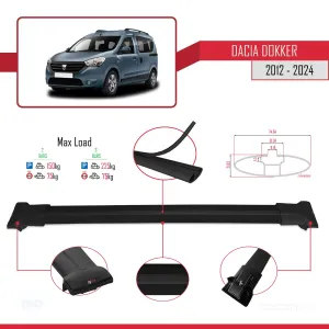 Dacia Dokker 2012 ve Sonrası ile Uyumlu FLY Model Ara Atkı Tavan Barı SİYAH thumb 5