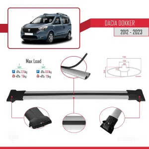 Dacia Dokker 2012 ve Sonrası ile uyumlu FLY Model Ara Atkı Tavan Barı GRİ 3 ADET BAR thumb 4