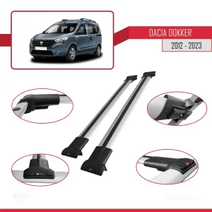 Dacia Dokker 2012 ve Sonrası ile Uyumlu FLY Model Ara Atkı Tavan Barı GRİ thumb 5