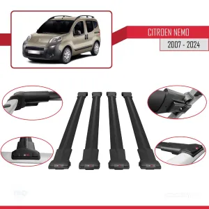 Citroen Nemo 2008 ve Sonrası ile uyumlu FLY Model Ara Atkı Tavan Barı SİYAH 4 ADET BAR - Görsel 5
