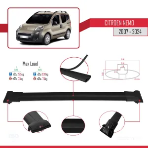 Citroen Nemo 2007 ve Sonrası ile uyumlu FLY Model Ara Atkı Tavan Barı SİYAH 3 ADET BAR thumb 4