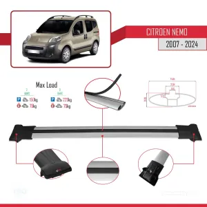 Citroen Nemo 2007 ve Sonrası ile Uyumlu FLY Model Ara Atkı Tavan Barı GRİ thumb 5