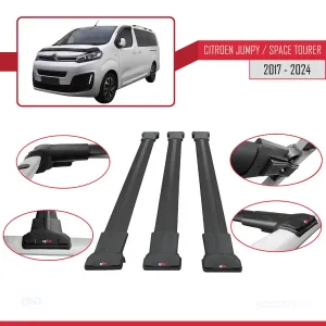 Citroen Jumpy - Space Tourer 2017 ve Sonrası ile uyumlu FLY Model Ara Atkı Tavan Barı SİYAH 3 ADET BAR - Görsel 5