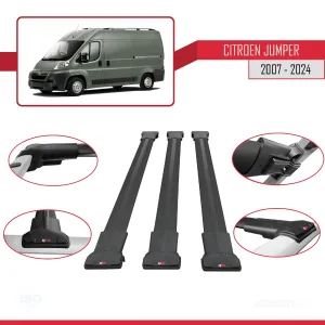 Citroen Jumper 2007 ve Sonrası ile uyumlu FLY Model Ara Atkı Tavan Barı SİYAH 3 ADET BAR thumb 5