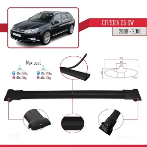 Citroen C5 SW 2008-2018 Arası ile Uyumlu FLY Model Ara Atkı Tavan Barı SİYAH - Görsel 4