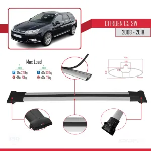 Citroen C5 SW 2008-2018 Arası ile Uyumlu FLY Model Ara Atkı Tavan Barı GRİ 3 ADET BAR thumb 4