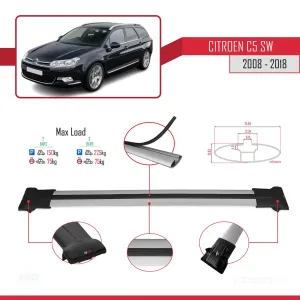 Citroen C5 SW 2008-2018 Arası ile Uyumlu FLY Model Ara Atkı Tavan Barı GRİ - Görsel 4
