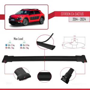 Citroen C4 Cactus 2014 ve Sonrası ile Uyumlu FLY Model Ara Atkı Tavan Barı SİYAH 3 ADET BAR - Görsel 4