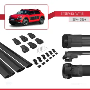 Citroen C4 Cactus 2014 ve Sonrası ile uyumlu ACE-1 Ara Atkı Tavan Barı SİYAH 3 ADET BAR thumb 5