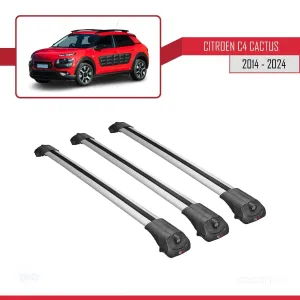 Citroen C4 Cactus 2014 ve Sonrası ile uyumlu ACE-1 Ara Atkı Tavan Barı GRİ 3 ADET BAR thumb 3