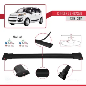 Citroen C3 Picasso 2009-2017 Arası ile Uyumlu FLY Model Ara Atkı Tavan Barı SİYAH 3 ADET BAR thumb 4