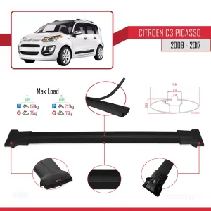 Citroen C3 Picasso 2009-2017 Arası ile Uyumlu FLY Model Ara Atkı Tavan Barı SİYAH thumb 4