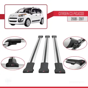 Citroen C3 Picasso 2009-2017 Arası ile Uyumlu FLY Model Ara Atkı Tavan Barı GRİ 3 ADET BAR thumb 5