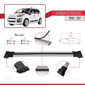 Citroen C3 Picasso 2009-2017 Arası ile Uyumlu FLY Model Ara Atkı Tavan Barı GRİ thumb 4
