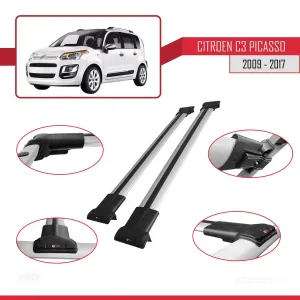 Citroen C3 Picasso 2009-2017 Arası ile Uyumlu FLY Model Ara Atkı Tavan Barı GRİ thumb 5