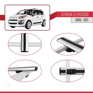 Citroen C3 Picasso 2009-2017 Arası ile uyumlu Basic Model Ara Atkı Tavan Barı GRİ 3 ADET thumb 4