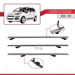 Citroen C3 Picasso 2009-2017 Arası ile uyumlu Basic Model Ara Atkı Tavan Barı GRİ 3 ADET thumb 5