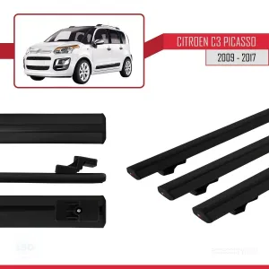 Citroen C3 Picasso 2007-2017 Arası ile uyumlu Basic Model Ara Atkı Tavan Barı SİYAH 3 ADET - Görsel 3