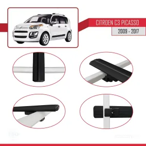 Citroen C3 Picasso 2007-2017 Arası ile uyumlu Basic Model Ara Atkı Tavan Barı SİYAH 3 ADET - Görsel 4