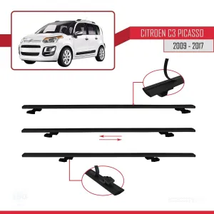 Citroen C3 Picasso 2007-2017 Arası ile uyumlu Basic Model Ara Atkı Tavan Barı SİYAH 3 ADET - Görsel 5