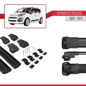 Citroen C3 Picasso 2007-2017 Arası ile uyumlu ACE-1 Ara Atkı Tavan Barı SİYAH - Görsel 5