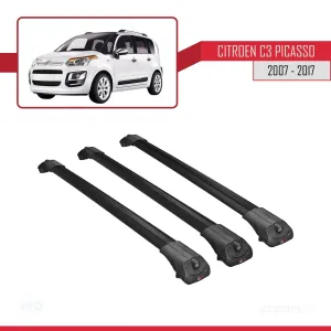 Citroen C3 Picasso 2007 - 2017 Arası ile uyumlu ACE-1 Ara Atkı Tavan Barı SİYAH 3 ADET BAR thumb 3